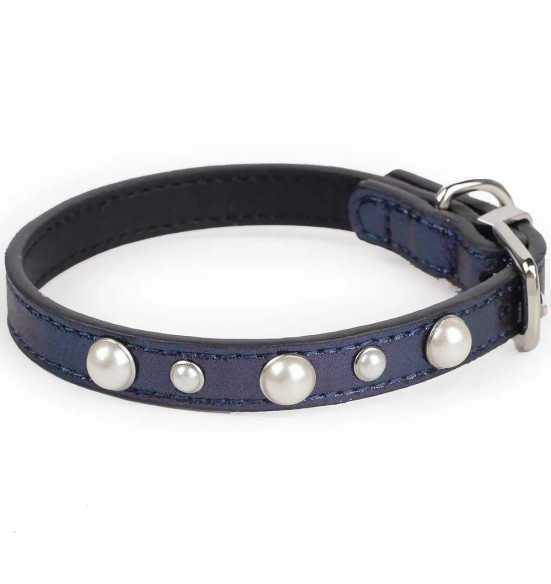 Ошейник для собак украшенный камешками Pearl Collar, Night Blue (AFP - Glamour Dog)