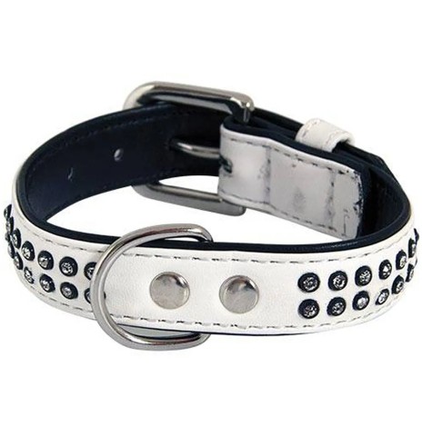 Kaelarihm koerale kaherealise strass-kivikestega Glamorous, valge (Doogy)