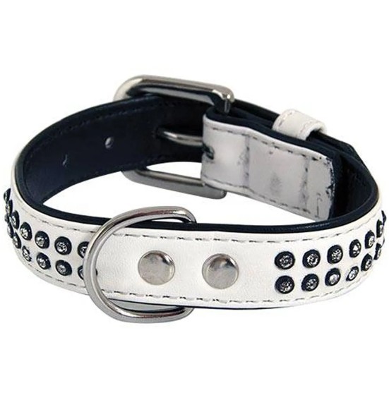 Kaelarihm koerale kaherealise strass-kivikestega Glamorous, valge (Doogy)