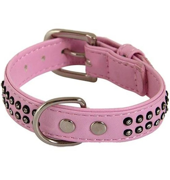 Kaelarihm koerale kaherealise strass-kivikestega Glamorous, roosa (Doogy)