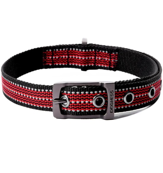 Ошейник для собак из водоотталкивающего материала, со светоотражающей нитью, красный/чёрный (Dogness Water-Proof)