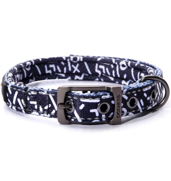 Ошейник для собак, чёрный с белыми буквами Black Letters (Dogness Elegant Printing)