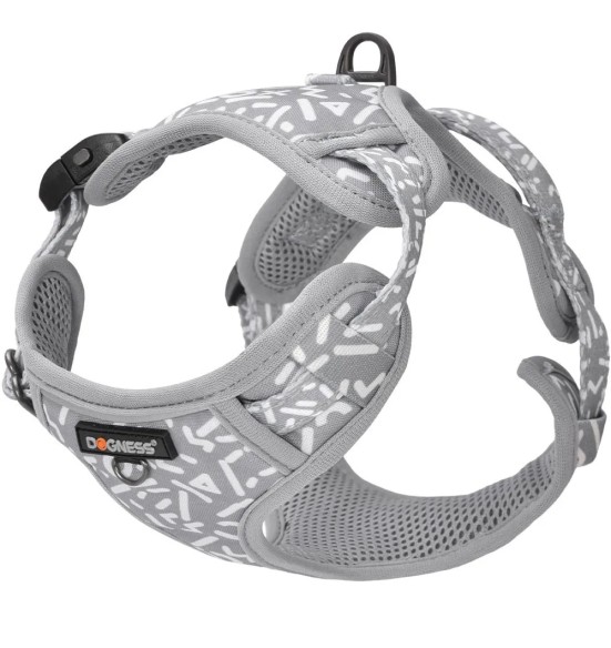 Шлейка для собак с мягкой подкладкой, серая с белыми буквами Grey Letters (Dogness Elegant Printing)