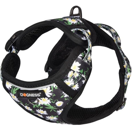 Pehmendusega traksid koerale, must karikakardega Black Daisy (Dogness Elegant Printing)