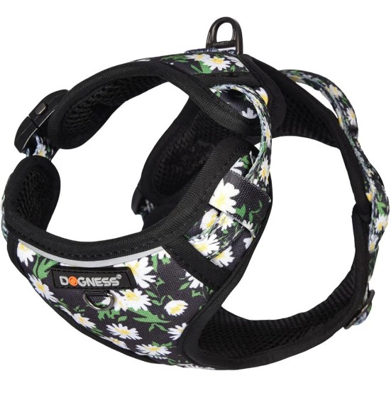 Pehmendusega traksid koerale, must karikakardega Black Daisy (Dogness Elegant Printing)