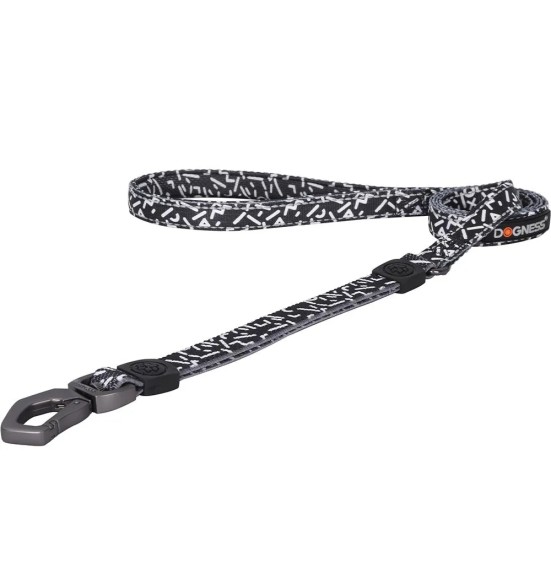 Поводок для собак амортизирующий, чёрный с белыми буквами (Dogness Elegant Printing)