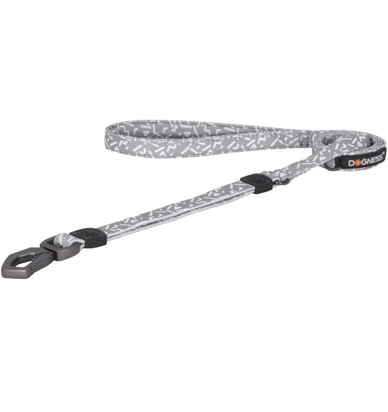 Поводок для собак амортизирующий, серый с белыми буквами Grey Letters (Dogness Elegant Printing)