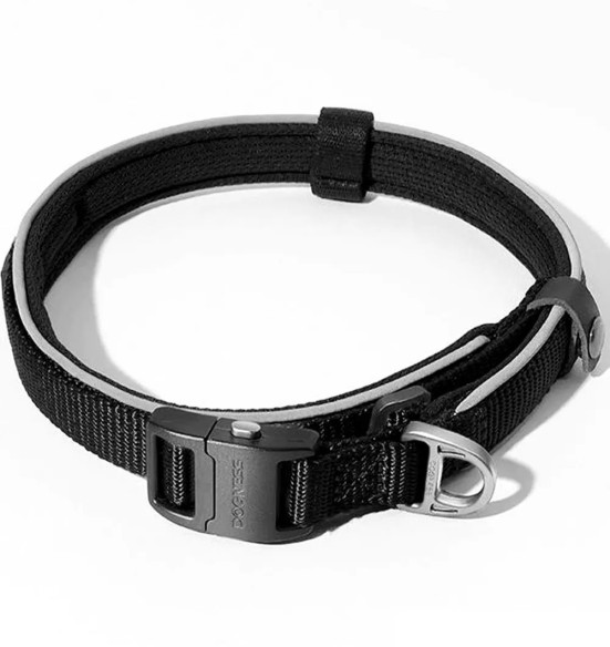 Ошейник для собак со светоотражающей окантовкой, черный (Dogness Reflective)