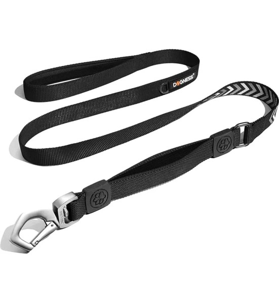 Поводок для собак с амортизатором и светоотражателем, чёрный (Dogness Reflective)