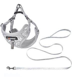 Шлейка для собак с мягкой подкладкой, серая с белыми буквами Grey Letters (Dogness Elegant Printing) – Шлейки на подкладке – Dogness – Valgekihv