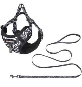 Шлейка для собак с мягкой подкладкой, серая с белыми буквами Grey Letters (Dogness Elegant Printing) – Шлейки на подкладке – Dogness – Valgekihv