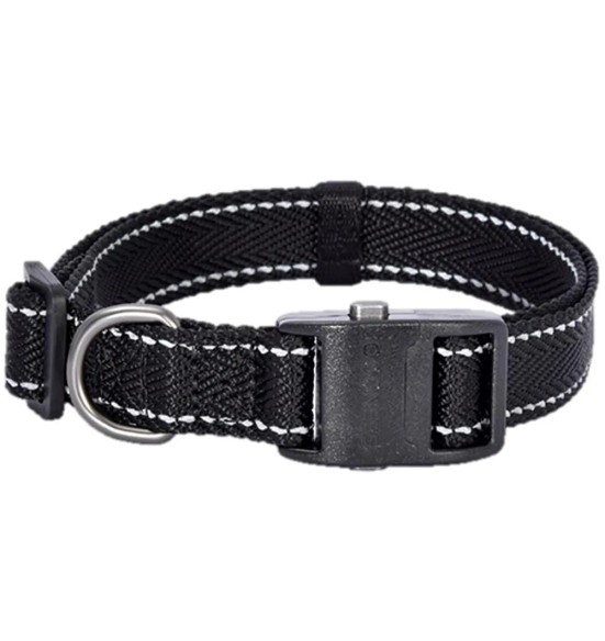 Kaelarihm koerale, nailonrihm helkurniitidega, must (Dogness Herringbone Webbing)