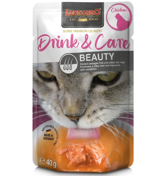 LEONARDO Drink & Care Beauty бульон консервированный для кошек, с курицей, в пакетике