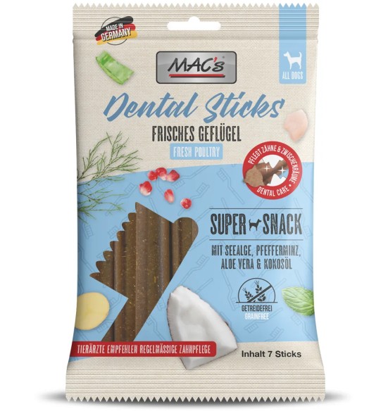 MAC’s Dental Sticks koertele, närimispulgad hammaste puhastamiseks, värske kodulinnulihaga