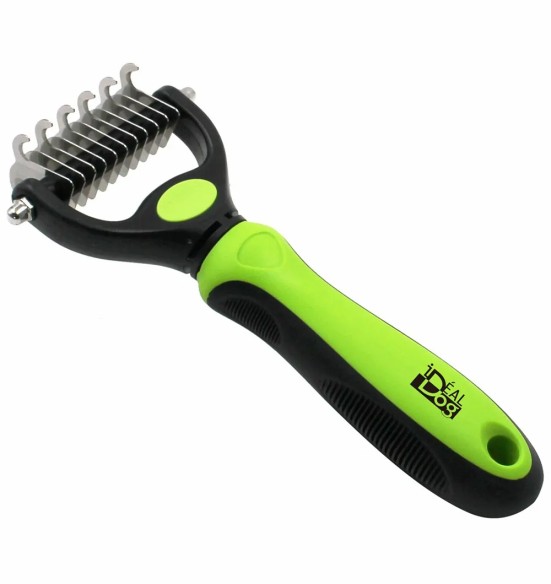 Kamm-kraas pusade ja lahtise karva eemaldamiseks, kahepoolsete teradega, väikesele koerale Dematting Comb Rake (Ideal Dog)