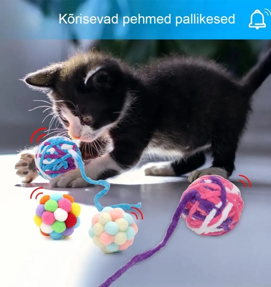 Kassi mänguasi, kaks kõrisevat palli Color Balls (Pawise)