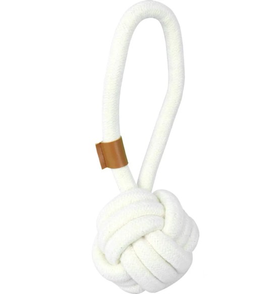 Кусалка-мяч, плетеный из хлопкового шнура, белая, Premium Cotton Ball (Pawise)