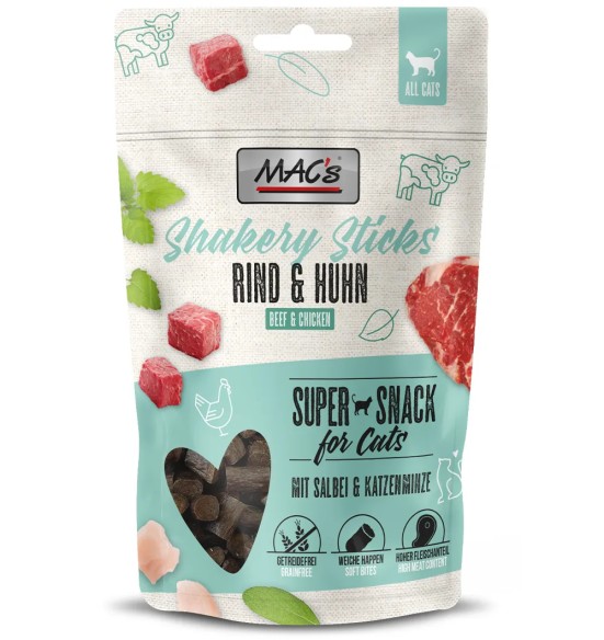 Mягкое лакомство для кошек MAC's Shakery Sticks, с говядиной и курицей