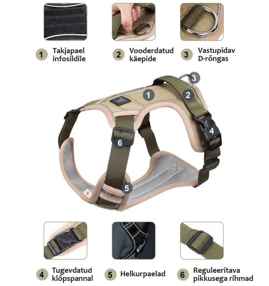 Прочные шлейки для собаки, с мягкой подкладкой, хаки (VPETBR-H3)