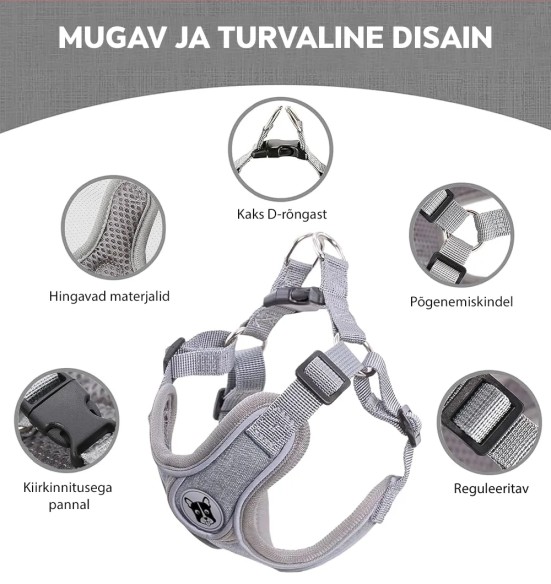 Traksid väikesele ja keskmisele koerale või kassile, hall (VPETBR Super)