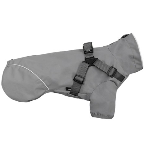 Дождевик для собак с вшитой шлейкой, серый...