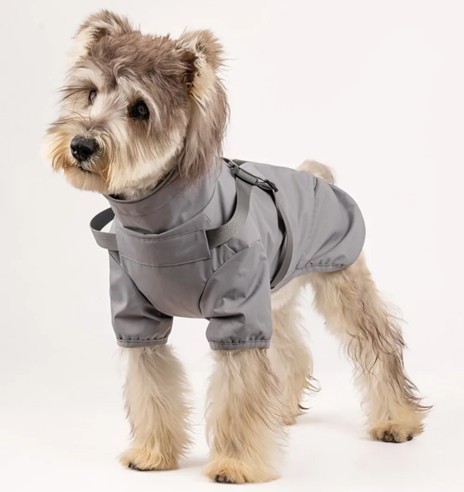 Дождевик для собак с вшитой шлейкой, серый...
