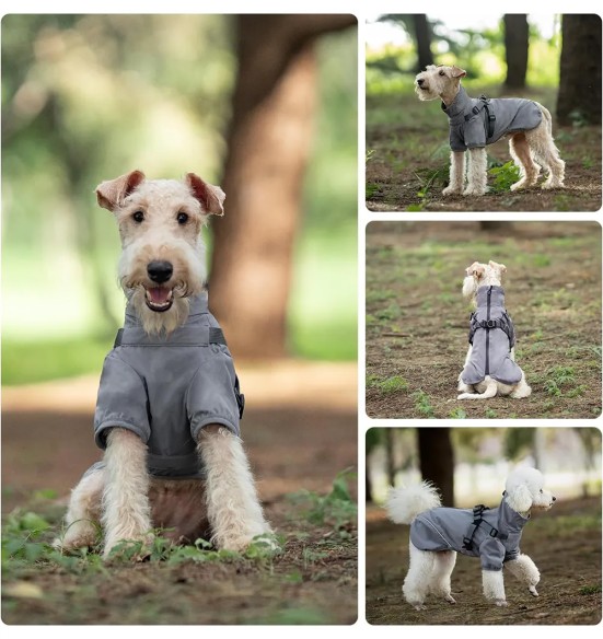 Дождевик для собак с вшитой шлейкой, серый (VPETBR-R60)