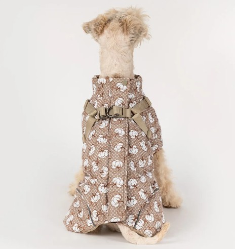 Зимняя куртка для собак с шлейкой, бежевая - с...