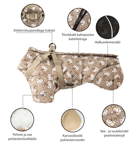 Зимняя куртка для собак с шлейкой, бежевая - с...