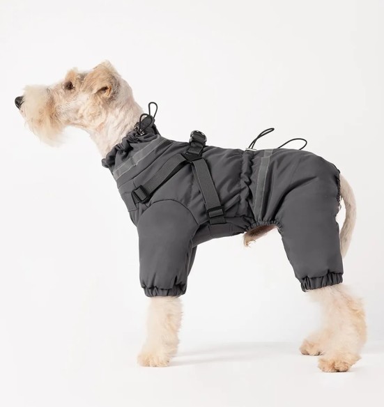 Зимний комбинезон для собак со встроенной шлейкой, серый (VPETBR-D110)