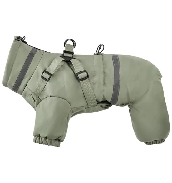 Зимний комбинезон для собак со встроенной шлейкой, зелёный (VPETBR-D110)
