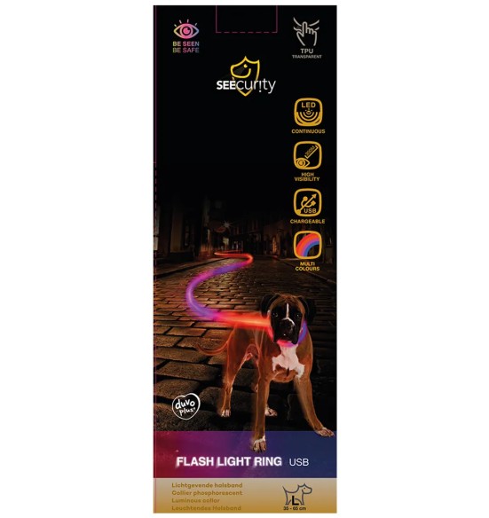 Kaelarihm koerale mitmevärvilise LED-valgustusega Flash Light Ring Multicolour SEEcurity (Duvoplus)