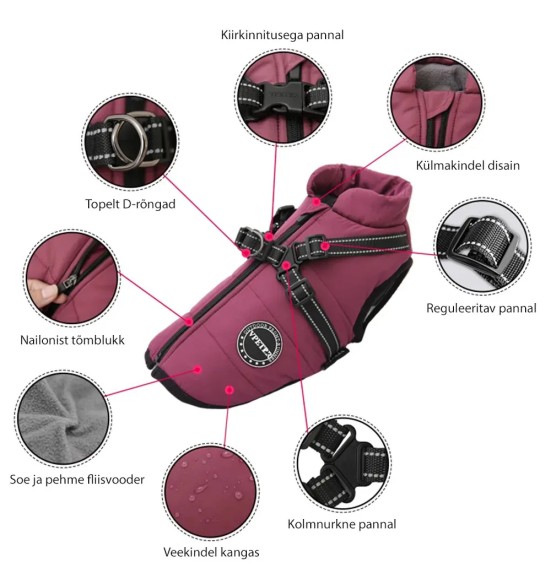 Куртка зимняя для собак с вшитой шлейкой, фиолетовая (VPETBR-D57)