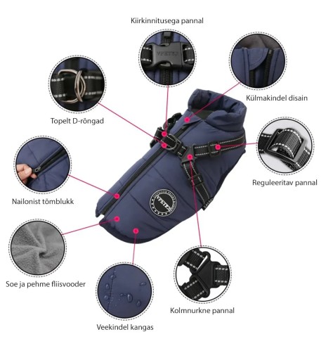 Koera talvejope külgeõmmeldud traksidega,...