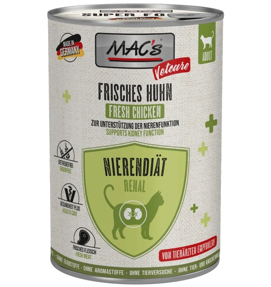 MAC's Vetcare RENAL värske kanalihaga, neerutalitlust toetav konserv KASSILE, konservipurgis