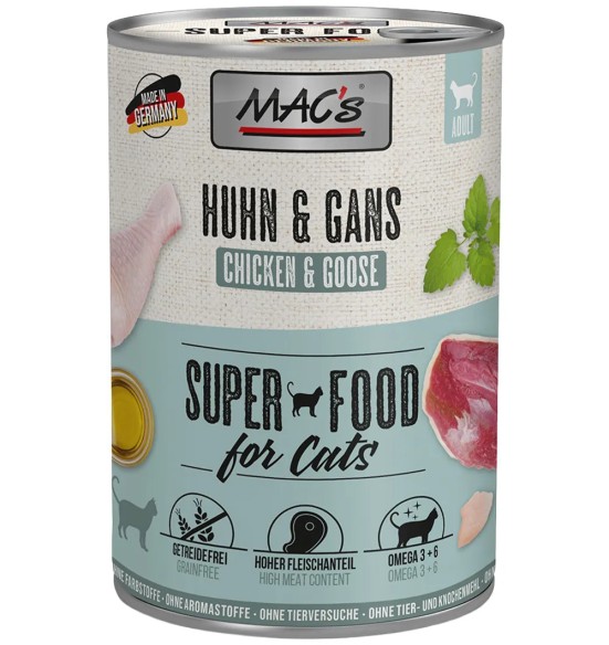 MAC's konserv kassile KANA- ja HANELIHA, teraviljavaba (Superfood MAC's Cat Chicken & Goose)