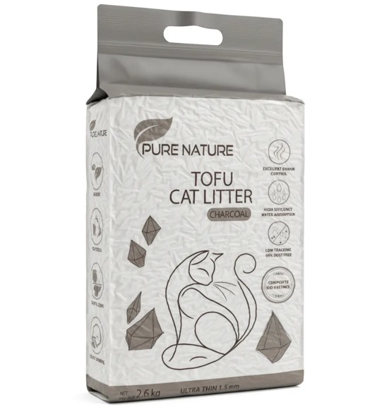 Pure Nature TOFU CHARCOAL наполнитель для кошачьего туалета с 3-ступенчатым контролем запаха, с древесным углём