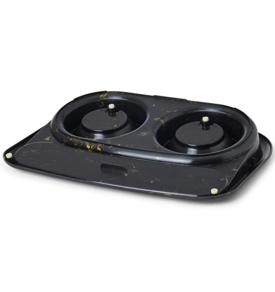 Savic Butler Marble двойная миска на подставке, чёрно-золотистая