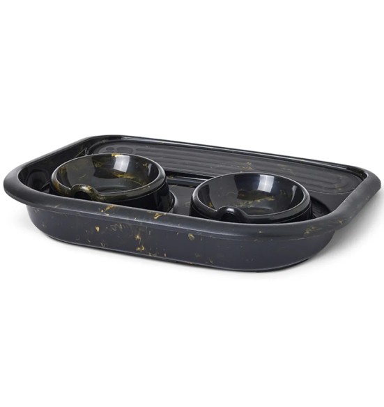 Savic Butler Marble двойная миска на подставке, чёрно-золотистая
