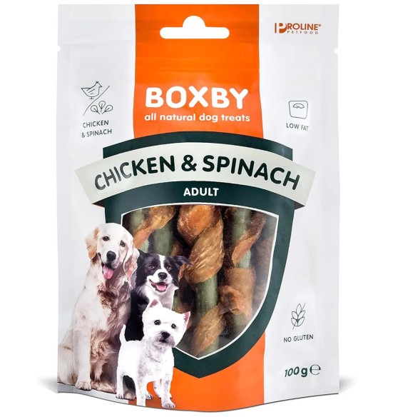Boxby Chicken & Spinach koeramaius kanaliha ja spinatiga, naturaalne