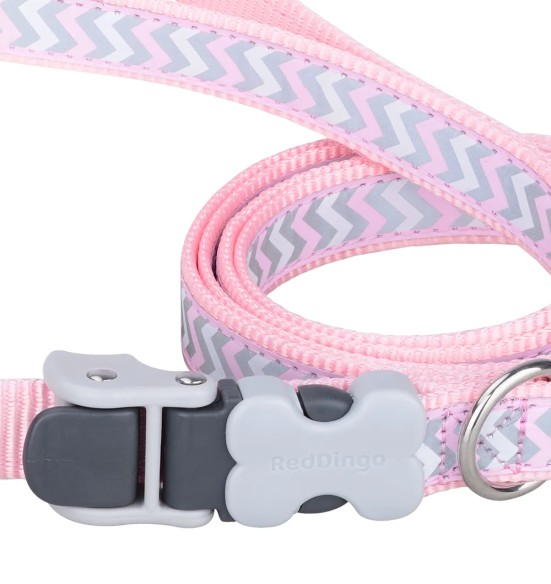Multifunktsionaalne koera jalutusrihm SuperLead, helkurmustriga roosa, Reflective Ziggy (Red Dingo)