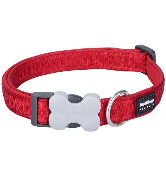 Koera kaelarihm, vooderdatud, reljeefsete tähtedega Padded Collar Embossed, punane (Red Dingo)