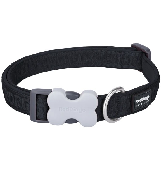 Koera kaelarihm, vooderdatud, reljeefsete tähtedega Padded Collar Embossed, must (Red Dingo)