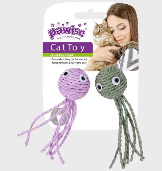 Mänguasi kassile, punutud nöörist, 2 tk, Rope Octopus (Pawise)