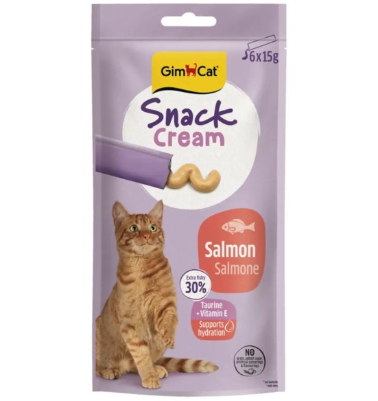 GimCat Snack Cream кремовое лакомство для кошек с лососем, 6 пакетиков по 15 г