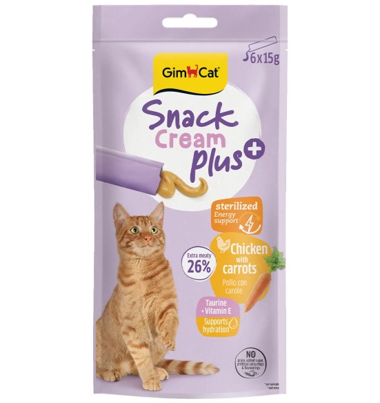 GimCat Snack Cream Plus kreemjas maius, steriliseeritud kassile, kanalihaga, 6 x 15 g kotikest