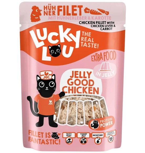 Lucky Lou Extra Food kanafilee kanamaksa ja porgandiga tarrendis, teraviljavaba kassieine kotikeses