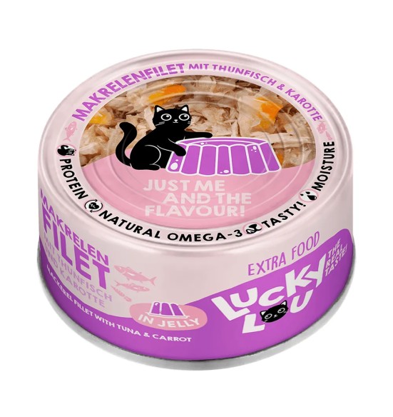 Lucky Lou Extra Food makrellifilee tuunifilee ja porgandiga tarrendis, konserv kassile 70 g