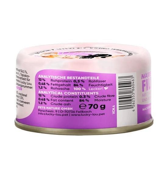 Lucky Lou Extra Food makrellifilee tuunifilee ja porgandiga tarrendis, konserv kassile 70 g