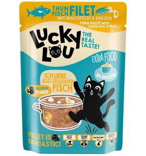 Lucky Lou Extra Food tuunifilee tarrendis, teraviljavaba kassieine kotikeses–Konservid kassidele–Lucky Lou Extra Food–Valgekihv